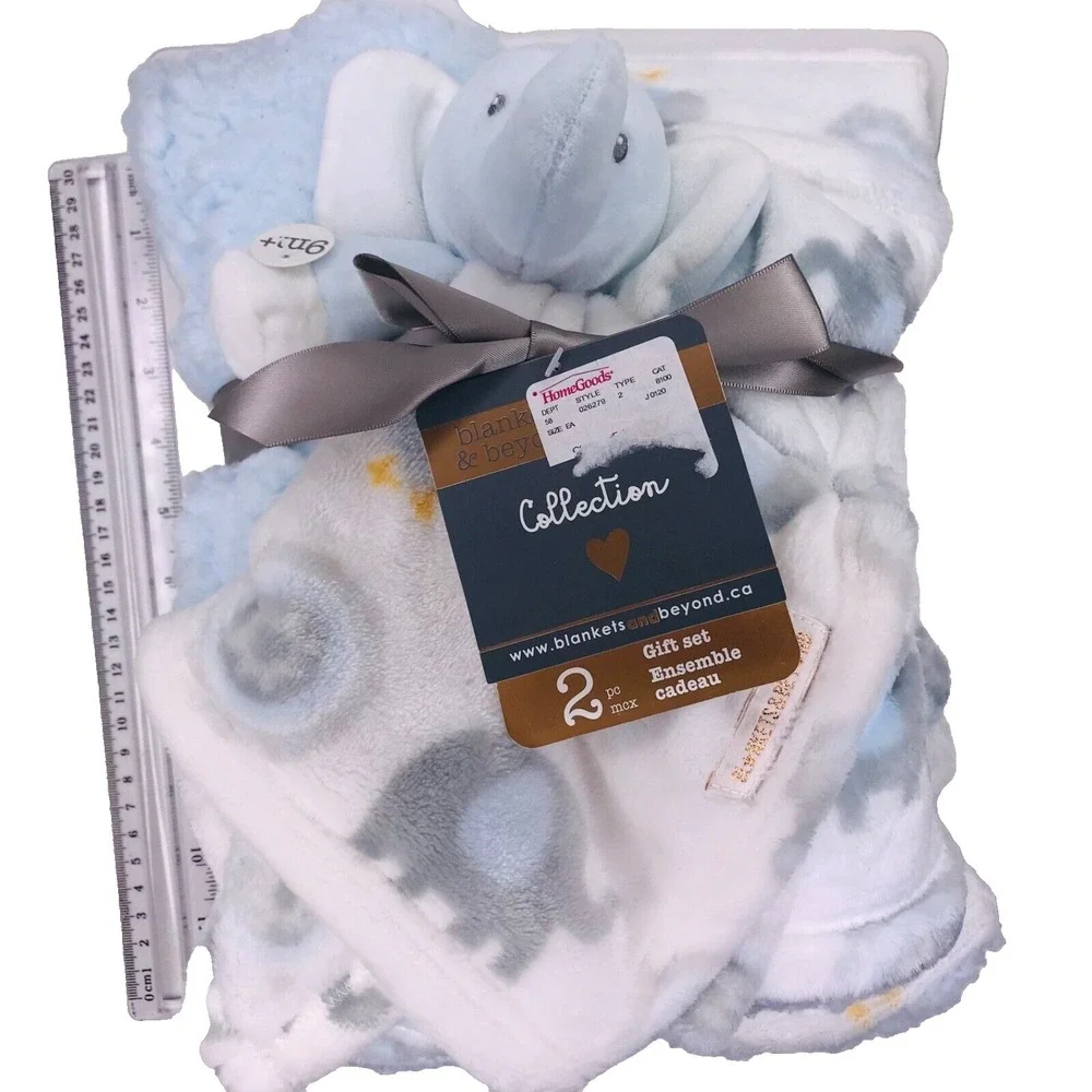 New Blankets & Beyond Blue Grey Elephant‎ Owl Blanket and Security Set Sherpa